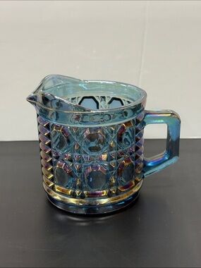 Iridescent Blue Carnival Glass Creamer Pitcher